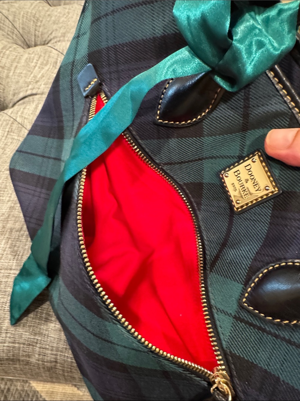 Dooney & Bourke Bag Plaid Tartan Green and Navy Tote Bag - Picture 16 of 17